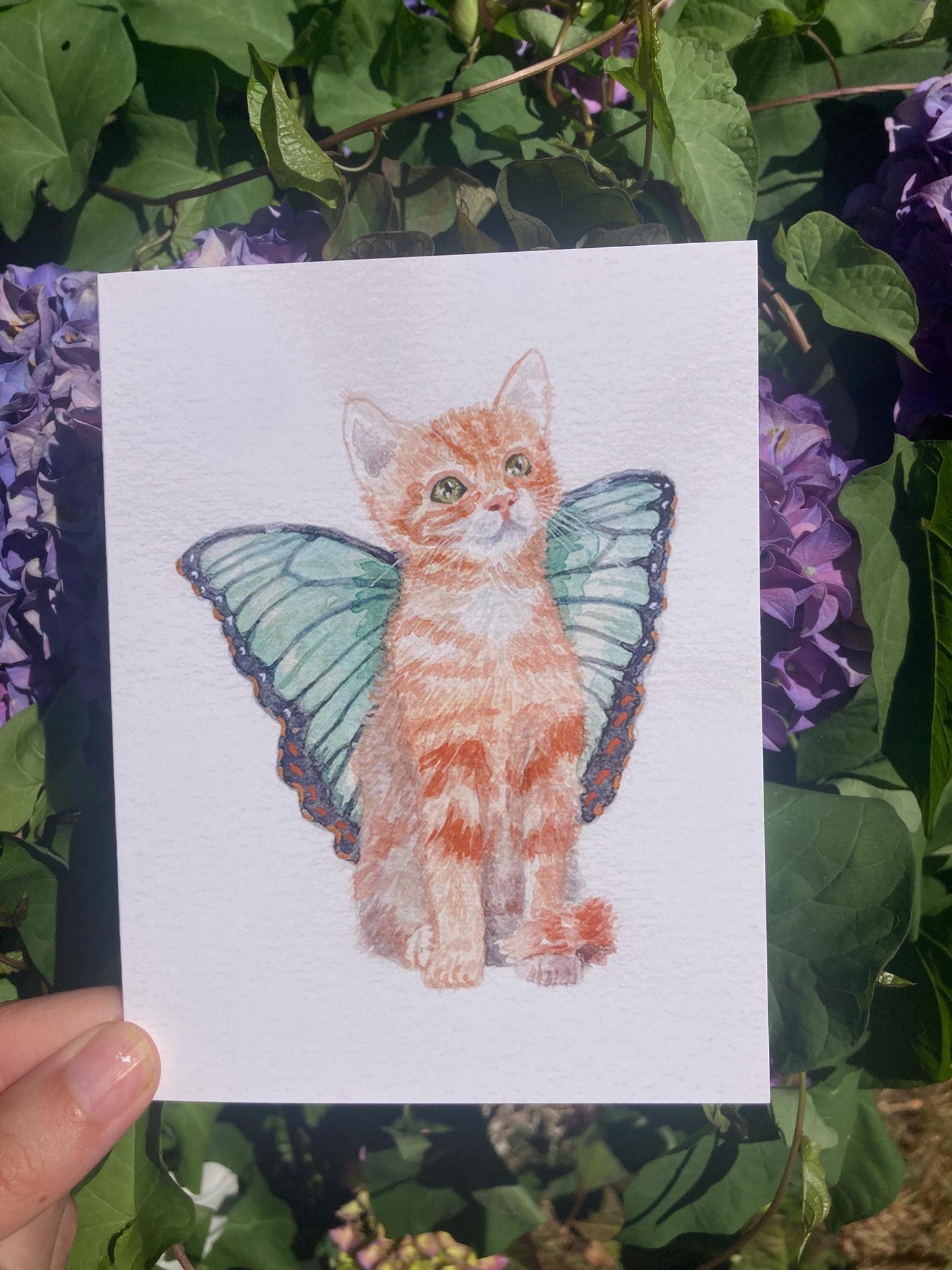 Fairy Cat with Green Wings Greeting Card