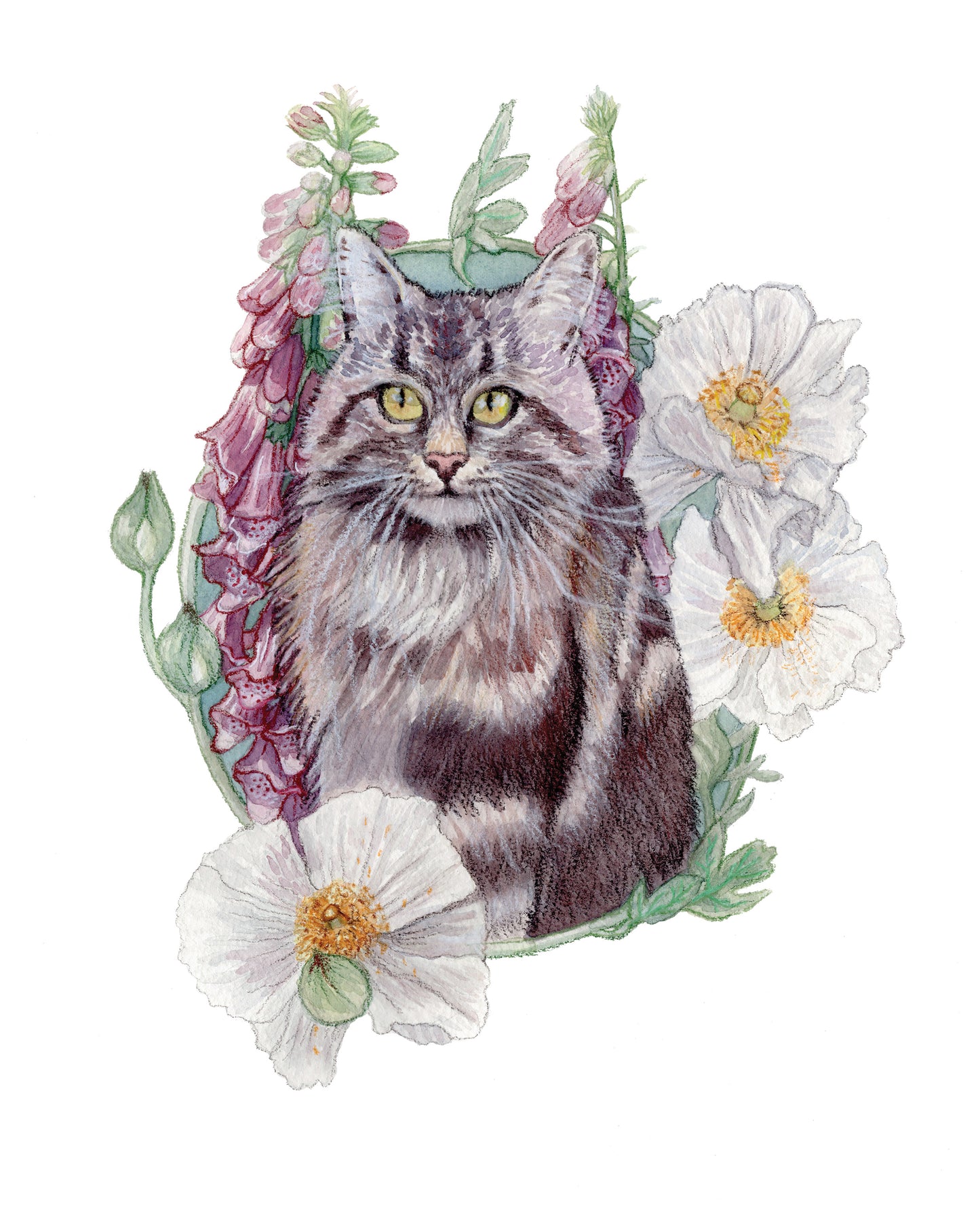 Foxglove Cat Greeting Card