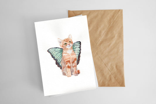 Fairy Cat with Green Wings Greeting Card