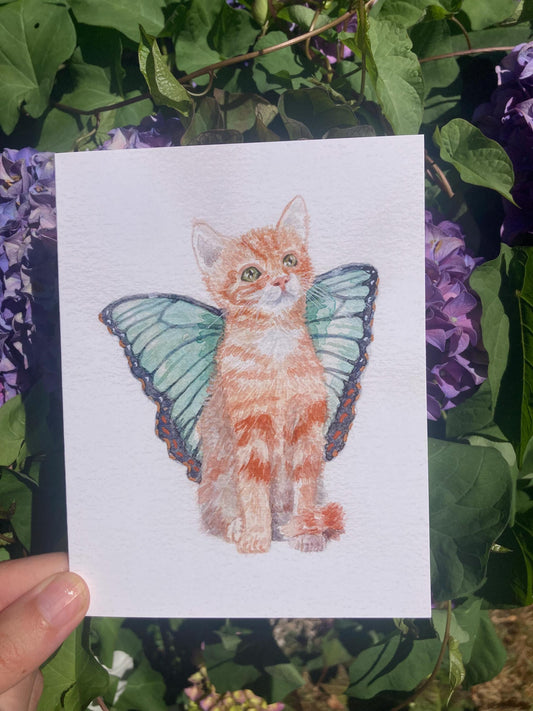 Fairy Cat with Green Wings Greeting Card