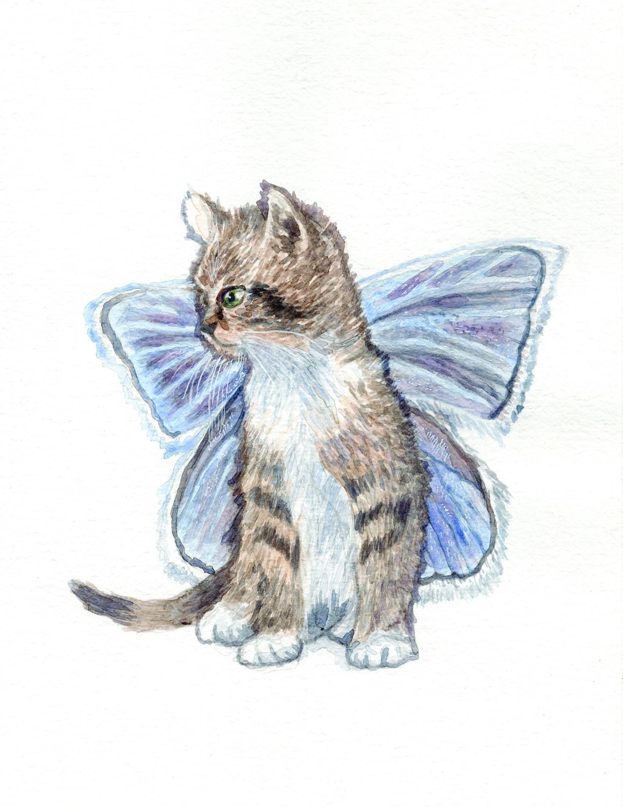 Fairy cat with Purple Wings Greeting Card