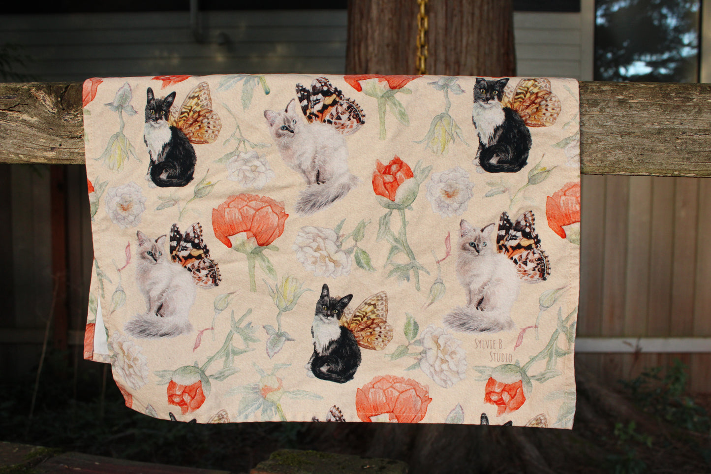 Peach Fairy Cat Tea Towel