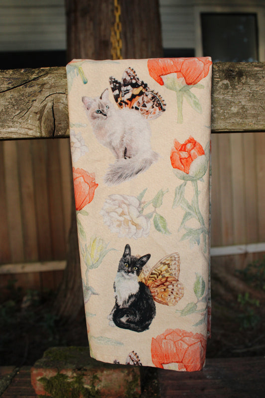 Peach Fairy Cat Tea Towel