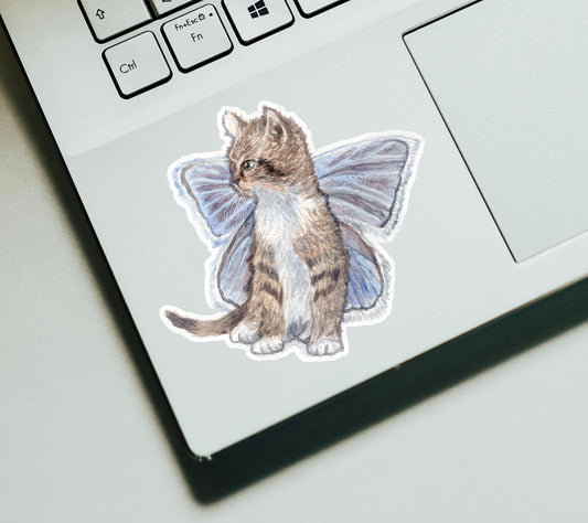 Cat with Purple Wings Sticker