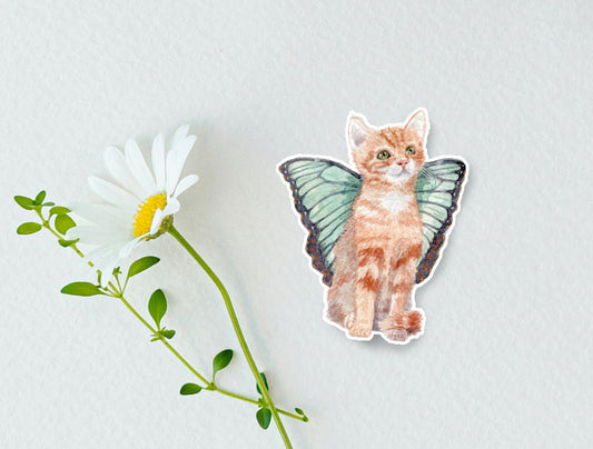 Cat with Green Wings Sticker