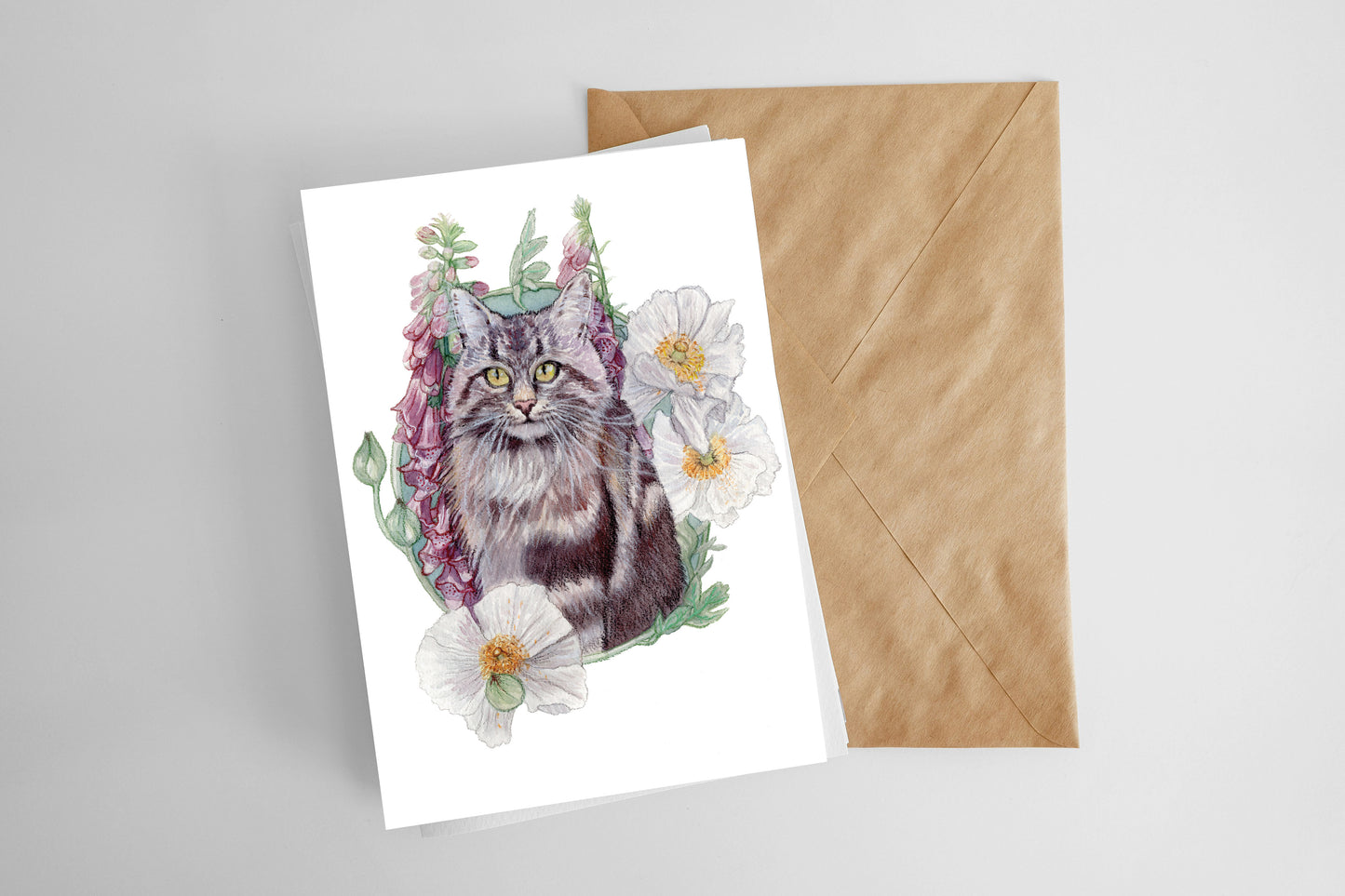 Foxglove Cat Greeting Card
