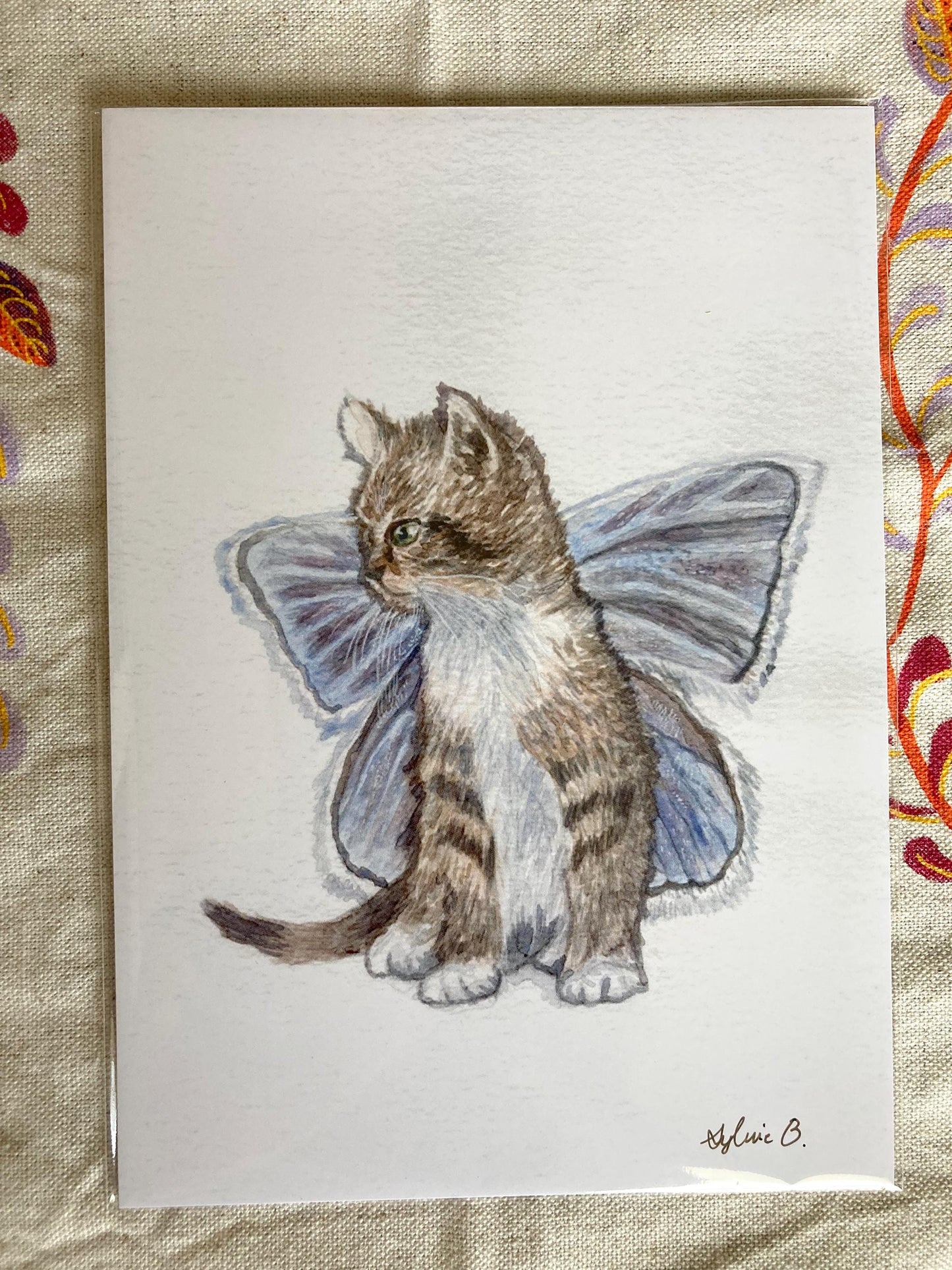 Fairy cat with Purple Wings 5x7 print