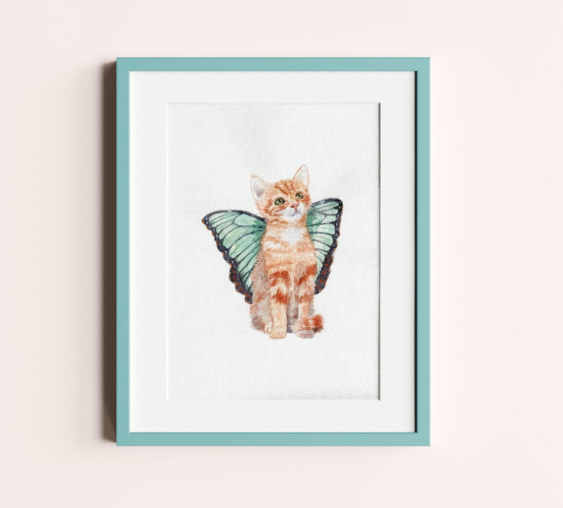 Fairy cat with Green Wings 5x7 print