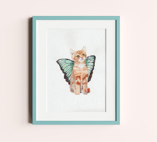 Fairy cat with Green Wings 5x7 print