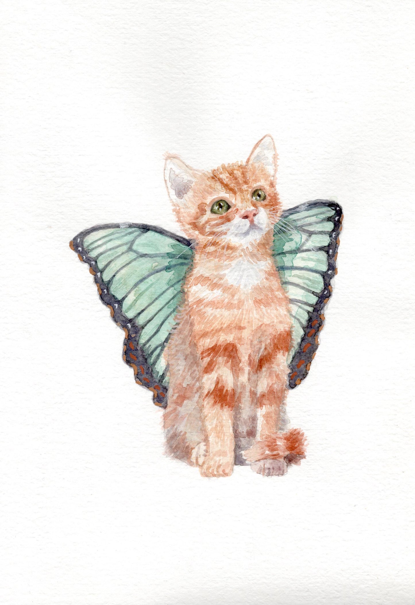 Fairy cat with Green Wings 5x7 print