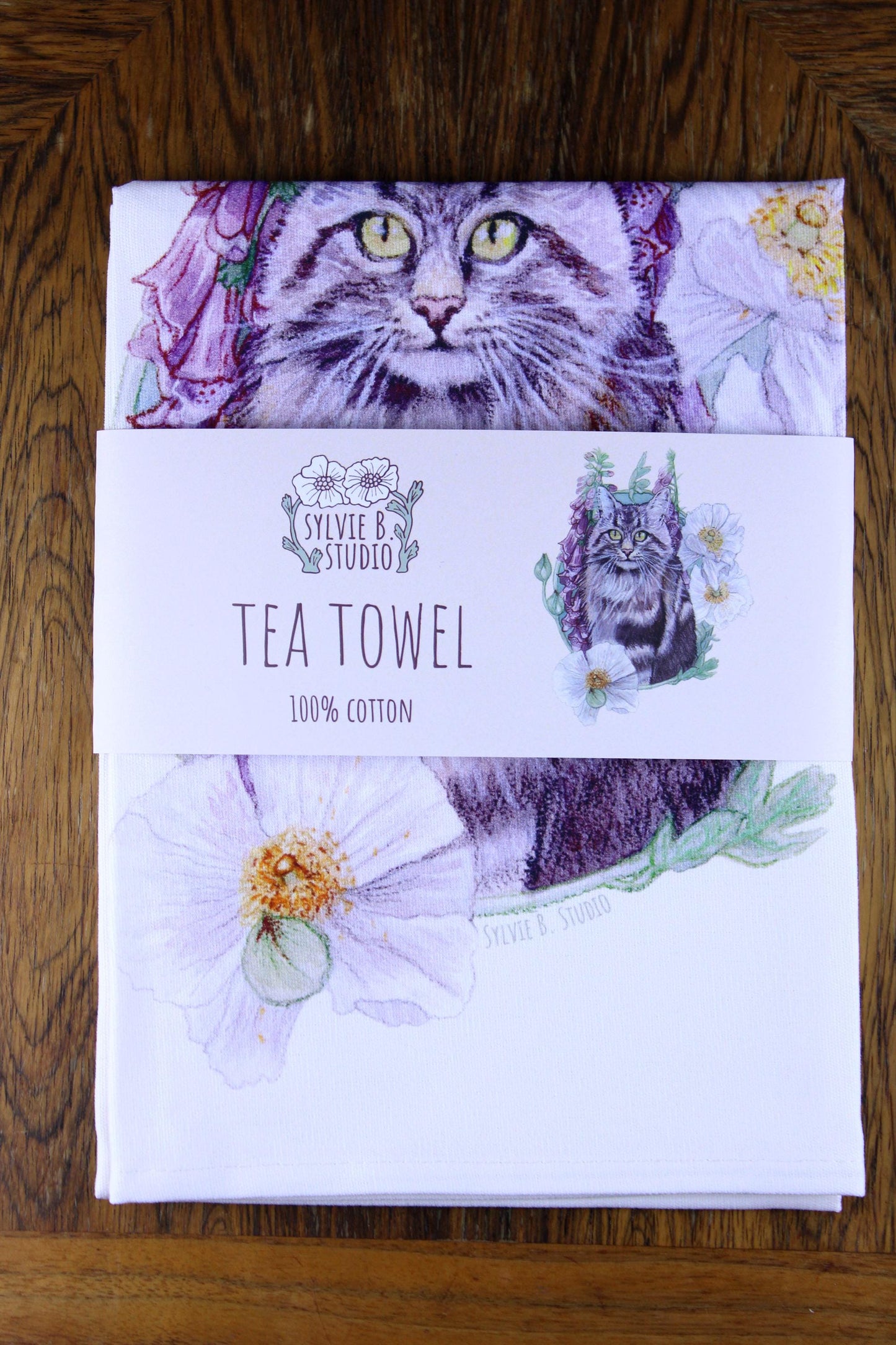 Foxglove Cat Tea Towel