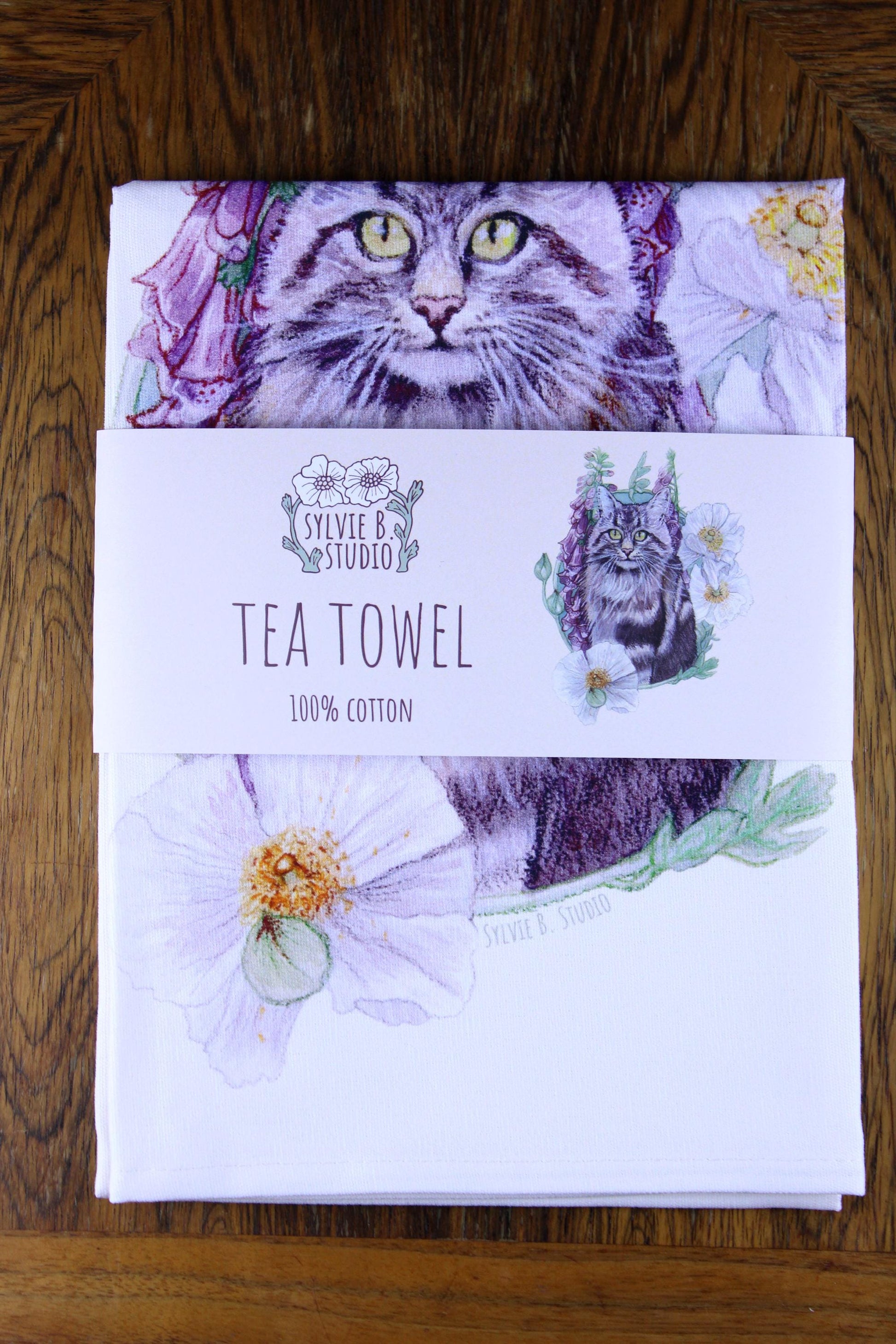 Foxglove Cat Tea Towel