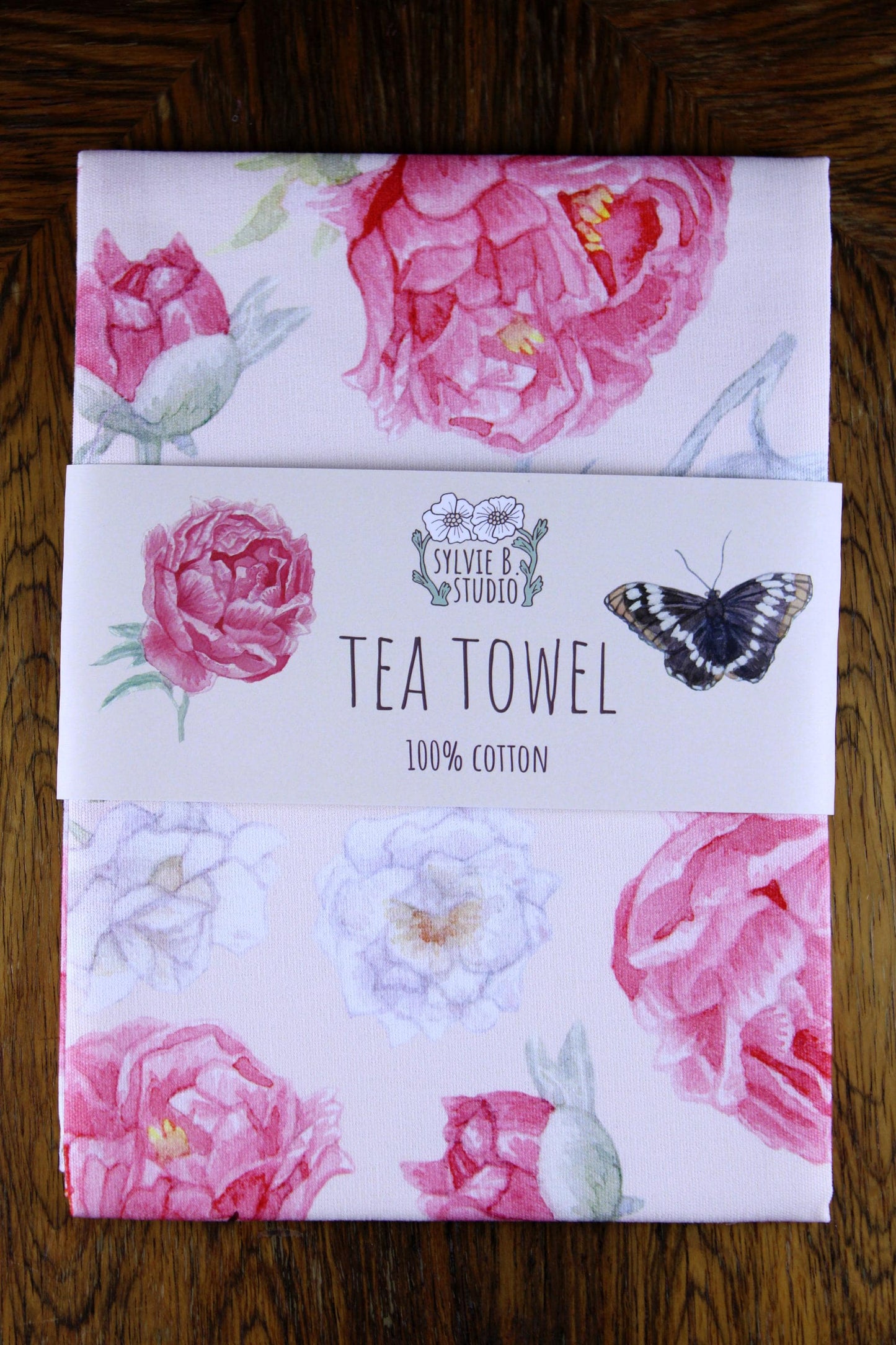 Butterfly Peony Tea Towel
