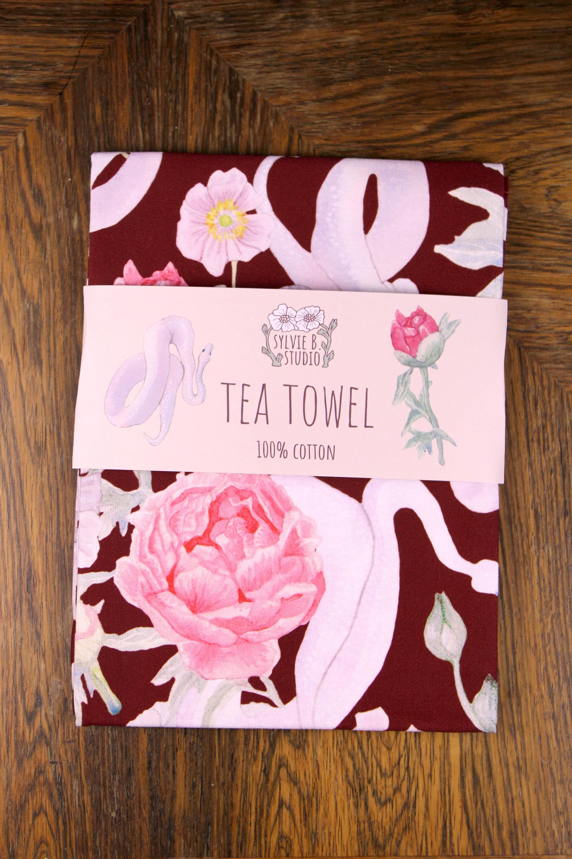 White Python Peony Tea Towel - Gift for Snake Lovers